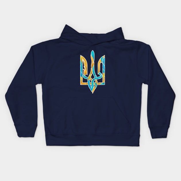 Blue and yellow Ukrainian Trident Kids Hoodie by goldengallery
